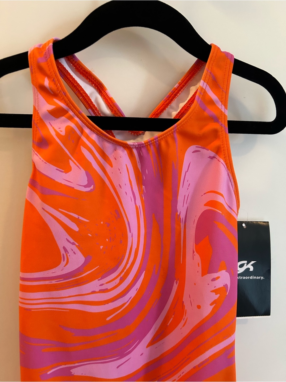NWT GK Kids' Orange & Pink Swirl Gymnastics Leotard - Size Child’s Med - Picture 4 of 9